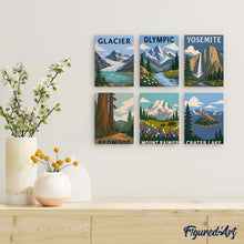 Cargar imagen en el visor de la galería, Mini Serie Pintar por números 15x20cm (6 piezas) - Parques Nacionales - Costa del Pacífico y Cascadas