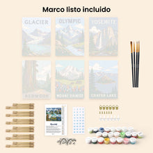 Cargar imagen en el visor de la galería, Mini Serie Pintar por números 15x20cm (6 piezas) - Parques Nacionales - Costa del Pacífico y Cascadas