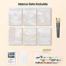 Cargar imagen en el visor de la galería, Mini Serie Pintar por números 15x20cm (6 piezas) - Parques Nacionales - Costa del Pacífico y Cascadas