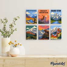 Cargar imagen en el visor de la galería, Mini Serie Pintar por números 15x20cm (6 piezas) - Parques Nacionales - Alaska y Montañas Rocosas del Norte