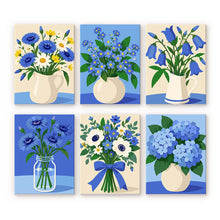 Cargar imagen en el visor de la galería, Mini Serie Pintar por números 15x20cm (6 piezas) - Flores Silvestres Azules Figured'Art