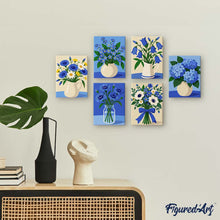 Cargar imagen en el visor de la galería, Mini Serie Pintar por números 15x20cm (6 piezas) - Flores Silvestres Azules