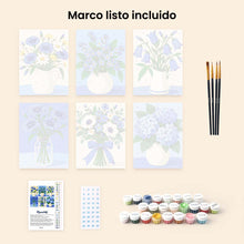 Cargar imagen en el visor de la galería, Mini Serie Pintar por números 15x20cm (6 piezas) - Flores Silvestres Azules