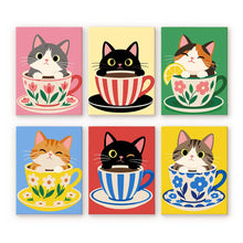 Cargar imagen en el visor de la galería, Mini Serie Pintar por números 15x20cm (6 piezas) - Gatos en Tazas de Té Figured'Art