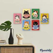 Cargar imagen en el visor de la galería, Mini Serie Pintar por números 15x20cm (6 piezas) - Gatos en Tazas de Té