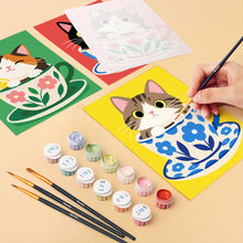 Cargar imagen en el visor de la galería, Mini Serie Pintar por números 15x20cm (6 piezas) - Gatos en Tazas de Té