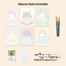 Cargar imagen en el visor de la galería, Mini Serie Pintar por números 15x20cm (6 piezas) - Gatos en Tazas de Té