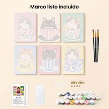 Cargar imagen en el visor de la galería, Mini Serie Pintar por números 15x20cm (6 piezas) - Gatos en Tazas de Té