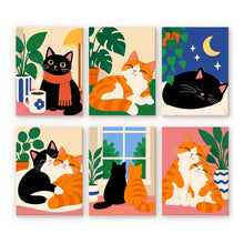 Cargar imagen en el visor de la galería, Mini Serie Pintar por números 15x20cm (6 piezas) - Momentos Acogedores con Gatos Figured'Art