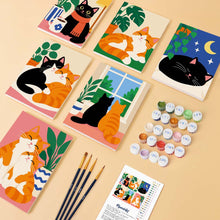 Cargar imagen en el visor de la galería, Mini Serie Pintar por números 15x20cm (6 piezas) - Momentos Acogedores con Gatos