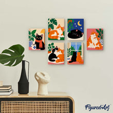 Cargar imagen en el visor de la galería, Mini Serie Pintar por números 15x20cm (6 piezas) - Momentos Acogedores con Gatos