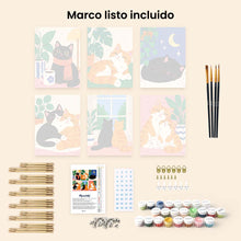 Cargar imagen en el visor de la galería, Mini Serie Pintar por números 15x20cm (6 piezas) - Momentos Acogedores con Gatos