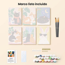 Cargar imagen en el visor de la galería, Mini Serie Pintar por números 15x20cm (6 piezas) - Momentos Acogedores con Gatos