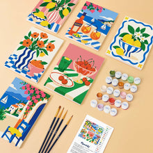 Cargar imagen en el visor de la galería, Mini Serie Pintar por números 15x20cm (6 piezas) - Momentos de Verano Mediterráneo