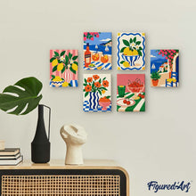 Cargar imagen en el visor de la galería, Mini Serie Pintar por números 15x20cm (6 piezas) - Momentos de Verano Mediterráneo