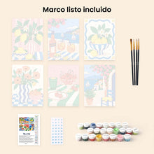 Cargar imagen en el visor de la galería, Mini Serie Pintar por números 15x20cm (6 piezas) - Momentos de Verano Mediterráneo