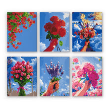 Cargar imagen en el visor de la galería, Pintura por números – Juego de 6 lienzos | Ramos de Flores en el Cielo Figured'Art