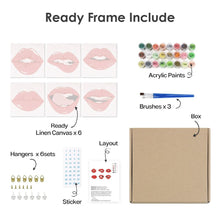 Cargar imagen en el visor de la galería, Mini Pintar por números 15x15cm (6 piezas) - Labios Rojos