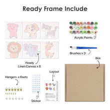 Cargar imagen en el visor de la galería, Mini Pintar por números 15x15cm (6 piezas) - Animales Tiernos