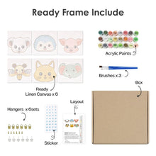 Cargar imagen en el visor de la galería, Mini Pintar por números 15x15cm (6 piezas) - Caras de Animales Tiernos 2