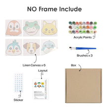 Cargar imagen en el visor de la galería, Mini Pintar por números 15x15cm (6 piezas) - Caras de Animales Tiernos 3