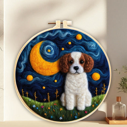 Kit de needle felting - Perro bajo el cielo nocturno