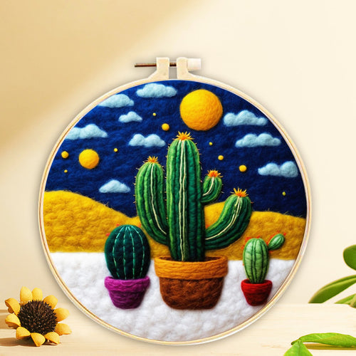 Kit de needle felting - Cactus bajo el cielo nocturno