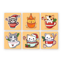 Cargar imagen en el visor de la galería, Mini Pintar por números 15x15cm (6 piezas) - Gatos de Navidad en Tazas Figured'Art