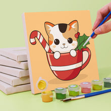 Cargar imagen en el visor de la galería, Mini Pintar por números 15x15cm (6 piezas) - Gatos de Navidad en Tazas