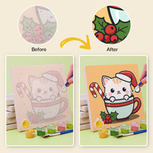 Cargar imagen en el visor de la galería, Mini Pintar por números 15x15cm (6 piezas) - Gatos de Navidad en Tazas