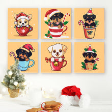 Cargar imagen en el visor de la galería, Mini Pintar por números 15x15cm (6 piezas) - Perros de Navidad en Tazas