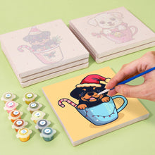 Cargar imagen en el visor de la galería, Mini Pintar por números 15x15cm (6 piezas) - Perros de Navidad en Tazas