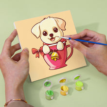 Cargar imagen en el visor de la galería, Mini Pintar por números 15x15cm (6 piezas) - Perros de Navidad en Tazas