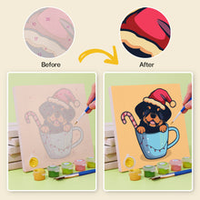 Cargar imagen en el visor de la galería, Mini Pintar por números 15x15cm (6 piezas) - Perros de Navidad en Tazas