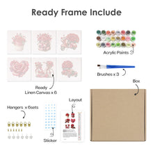 Cargar imagen en el visor de la galería, Mini Pintar por números 15x15cm (6 piezas) - Serie Rosa Roja San Valentín 1