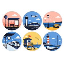 Cargar imagen en el visor de la galería, Mini Serie Pintar por Números - discos de Ø20cm (6 piezas) - Lugares para explorar Figured'Art