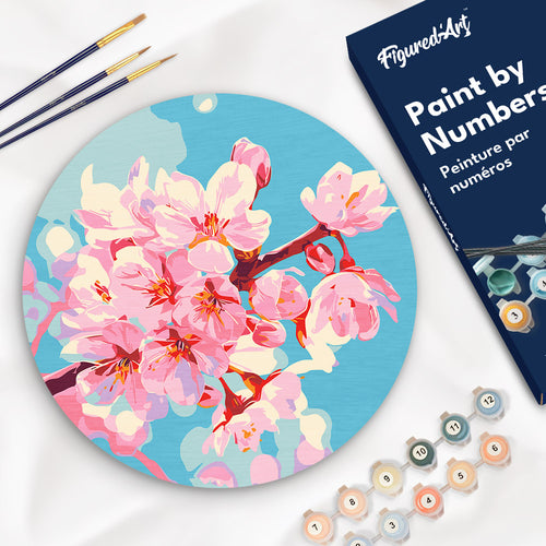 Pintar por Números en Disco de Madera - Flor de cerezo