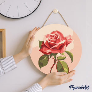 Pintar por Números en Disco de Madera - Rosa roja