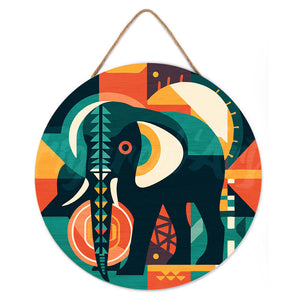 Pintar por Números en Disco de Madera - Elefante Art-Deco Abstracto