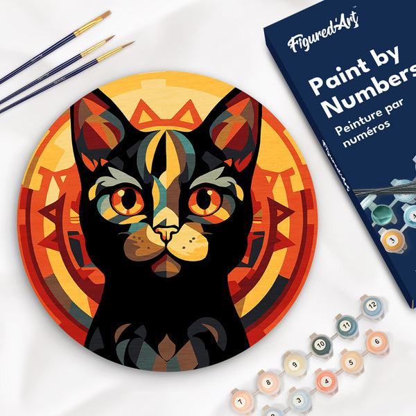Kit Pintar Por Números Adultos - Gato Negro Art Deco, 40x50 Cm, Con Bastidor Montado Y Pinturas