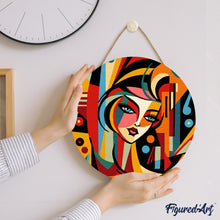 Cargar imagen en el visor de la galería, Pintar por Números en Disco de Madera - Mujer Abstracta al Estilo Picasso