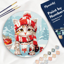 Cargar imagen en el visor de la galería, Pintar por Números en Disco de Madera - Gato Lindo con Bufanda Roja