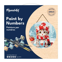 Cargar imagen en el visor de la galería, Pintar por Números en Disco de Madera - Gato Lindo con Bufanda Roja