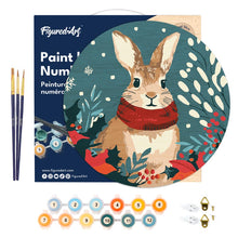 Cargar imagen en el visor de la galería, Pintar por Números en Disco de Madera - Conejito de Navidad