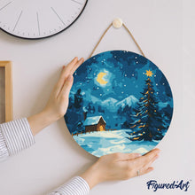 Cargar imagen en el visor de la galería, Pintar por Números en Disco de Madera - Noche estrellada de Navidad