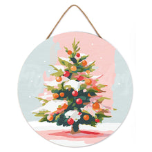Cargar imagen en el visor de la galería, Pintar por Números en Disco de Madera - Árbol de Navidad nevado