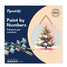 Cargar imagen en el visor de la galería, Pintar por Números en Disco de Madera - Árbol de Navidad nevado