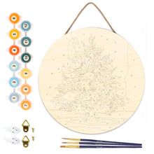 Cargar imagen en el visor de la galería, Pintar por Números en Disco de Madera - Árbol de Navidad nevado