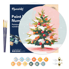 Cargar imagen en el visor de la galería, Pintar por Números en Disco de Madera - Árbol de Navidad nevado