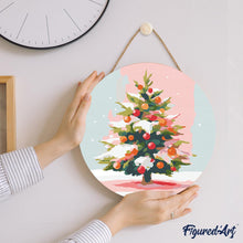 Cargar imagen en el visor de la galería, Pintar por Números en Disco de Madera - Árbol de Navidad nevado